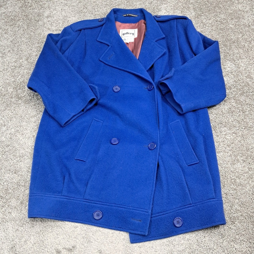 Gallery Vintage Royal Blue 100% Pure Wool Double Breasted Coat Yugoslavia Sz 12